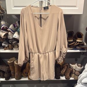 Vici Tan Long Sleeve Bishop Dress for a Casual Night Out